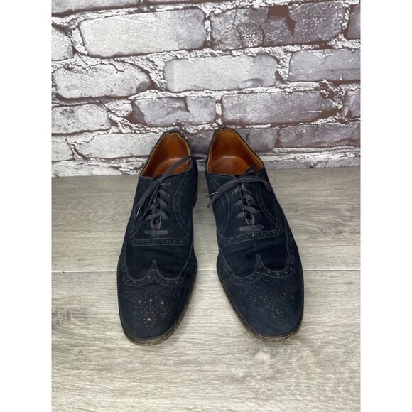 Saks Fifth Ave Blue Suede Leather Wingtip Oxfords Lace Up Shoes Men’s 8M US/41EU - Picture 14 of 16